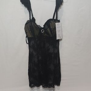 Leg Avenue Black Sheer Lace Chemise with Jewel Detail Small